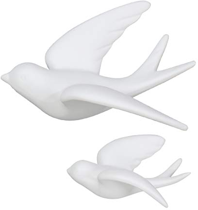 FANWNKI Keramik-Wandhalterung, fliegende Vögel, Spatzen, weiß, 2 Stück, links