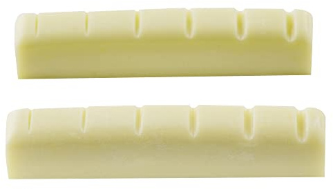 Musiclily Pro Harnstoffharz Kunststoff 44mm Geschlitzt Les Paul Style Sattel Flacher Boden Nut für 6-Saiter LP E-Gitarre, Elfenbein(2 Stück)