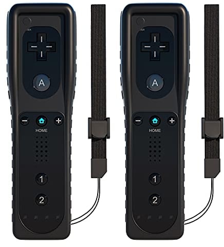 2 mandos a distancia para Wii, mandos de juego remoto TechKen compatibles con Wii de repuesto con silicona y correa de muñeca (negro)