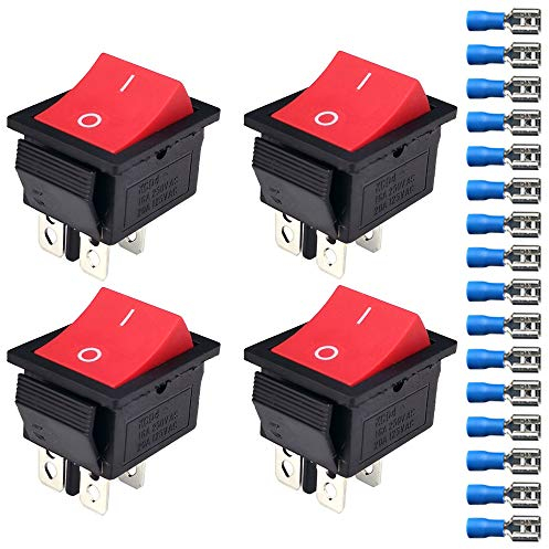 Gebildet 4Pcs Interruttore Barca 12V-24V-48V-110V/20A, 220-230V/15A ON-OFF 2 posizione 4 Pin DPST Interruttore a Bilanciere, 16Pcs Connettori Terminali (NESSUN LED)