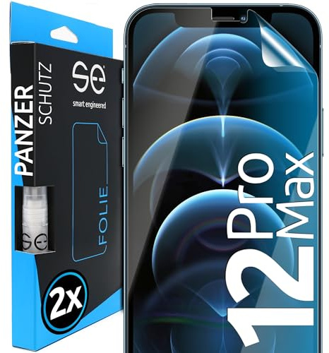 2x se® 3D SCHUTZFOLIE Transparent für Apple iPhone 12 Pro Max,Selbstheilend, 100% Fingerabdruck & FaceID kompatibel, einfache blasenfreie Installation, Ultra-Klar, Stoß-Kratzfest, aus Deutschland