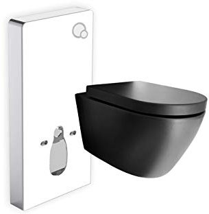 WC-Komplettpaket 46: WC B-8030R Schwarz matt mit Soft-Close Sitz & Sanitärmodul 805 Weiß