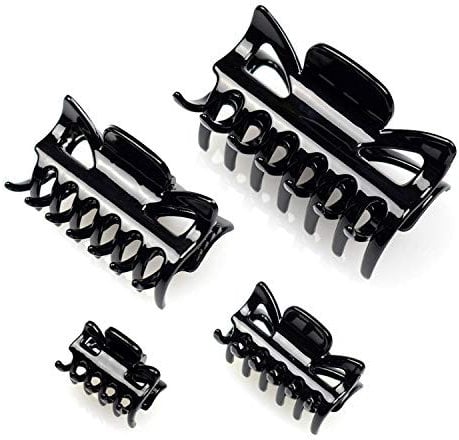 Basic Sense Hair Claws, Durable & Sturdy Non Slip Plastic Grip Hair Clamps, Clips Strong Hold, 4pcs Glossy Black Combo