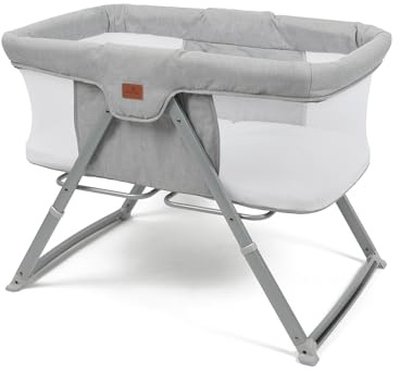 Babylo Sleep and Stay Folding Crib Folds with one Hand Includes Travel Bag, Grey, 93 L x57 W x7.5 H