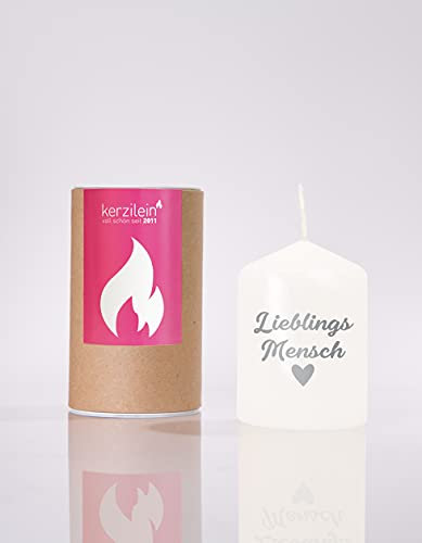 kerzilein Flämmchen, weiß/anthrazit, LIEBLINGSMENSCH, Stumpenkerze klein 8 x 6 cm