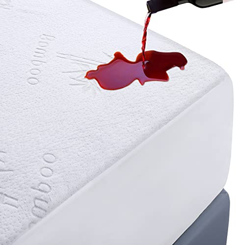 Wasserdichter Matratzenschoner, Queen-Size-Matratzenschoner, kühlende Viskose, aus Bambus-Matratzenauflage, atmungsaktiv, geräuschlos, weicher Bettschutz, Tiefe Tasche, passend für 15,2 cm - 53,3 cm,