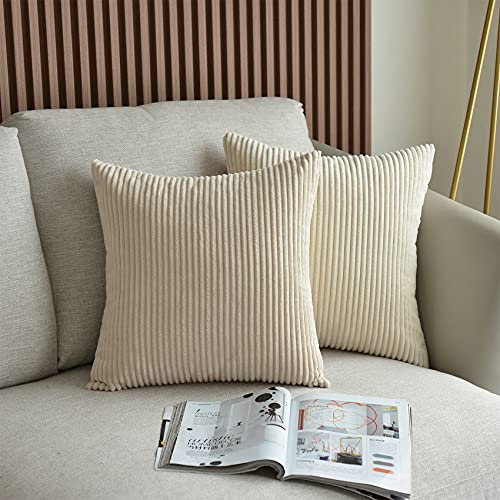 UPOPO 2er Set Kord Kissenbezug Dekorative Einfarbig Kissen Cord-Kissen Kissenhülle Kissenbezüge Dekokissen Zierkissen Sofakissen für Sofa Schlafzimmer Wohnzimmer mit Reißverschlüsse 45 X 45cm Beige