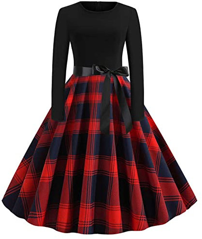 Robe de Noël,Robe Noel Impression de Noël Robe de Soirée Chic et Glamour Robe Longue Col Rond Fête de Noël Décontracté Automne Hiver Robe Femme Manche Longue Cache Coeur