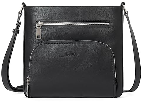 CLUCI Damen Umhängetasche Weiche Vegane Lederhandtaschen Vintage Designer Multi Taschen Reise Schultertasche Schwarz