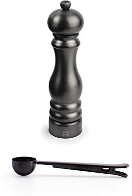 Peugeot Paris Chef Carbone u'Select Stainless Steel 22cm 9 inch Pepper Mill, Carbon Finish - With Stainless Steel Spice Scoop/Bag Clip