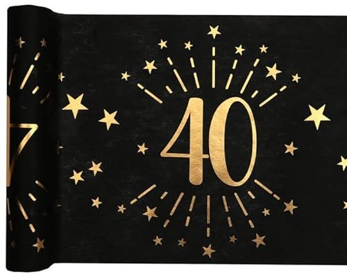 PAINT IT EASY Tischläufer Happy Birthday 40, Schwarz-Gold, 30cm x 5m