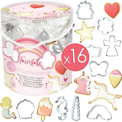 ScrapCooking - Seau de 16 Emporte-Pièces Fairytale - Découpoirs à Biscuits en Métal - Moules Petits Gâteaux - Licorne, Étoile, Sirène - Idée Cadeau Pâtisserie Fille Princesse Anniversaire - 2027