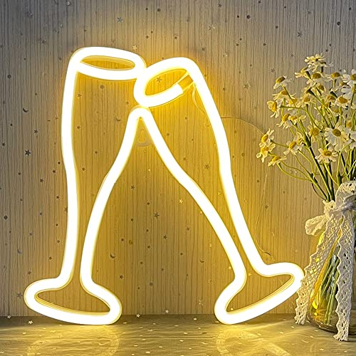 YUEYYNS Enseignes au Néon un Verre à Cocktail,Enseigne au Néon Jaune Verre à vin Enseignes au Néon,Panneau Néon LED pour Verre à vin pour Mur Cocktail Néon Décoratif pour Chambre Bar Restaurant