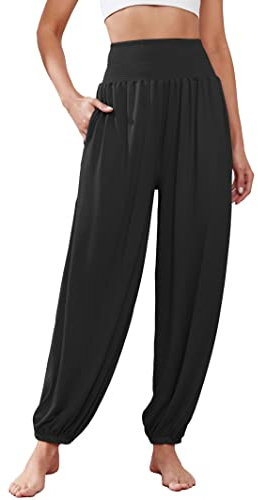 Famulily Damen Bequeme Loose Palazzo Hosen Yoga Harem Flowy Hosen Reise Cover Up Beachwear Schwarz XXL