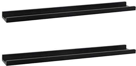 PHOENANCEE Solid Wood, 91.5cm Picture Ledge Shelf with lip design radiator shelf, Photo Shelf, Long Decorative Floating Picture Shelves For Living Room,Kitchen,Bedroom, Set of 2, Black