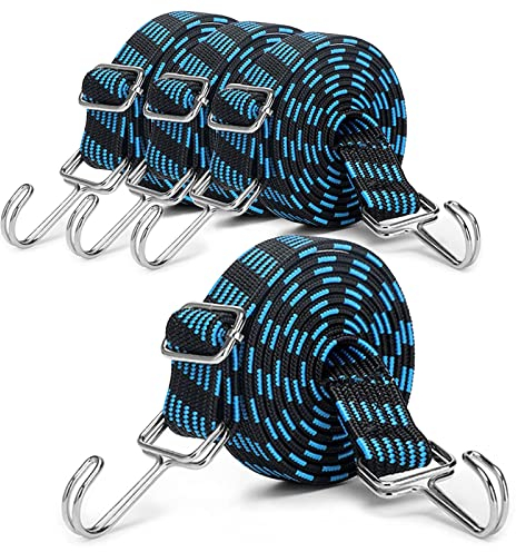 4 Stück Verstellbar Spanngummi mit Haken, 2M Gummi Expander Gummizug, Breit Gepäckspanner, zum Fahrrad, Motorrad, Transporter (Blau)