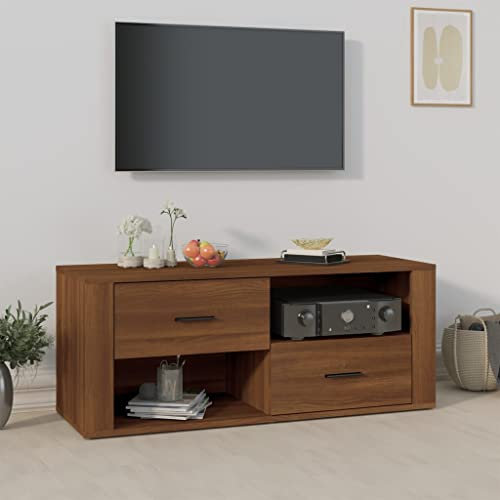 FIRBNUS Mueble TV 100x35x40 cm Mueble TV con Cajones Mueble Salon Moderno Mueble TV Madera Muebles De Salon Mueble Television Mueble TV Salon Madera contrachapada Color marrón Roble Compartimentos