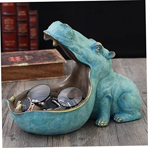 Obelunrp Hippopotamus Storage Ornament, 8.9inch Resin Big Mouth Hippo Key Bowl Statues, Creative Key Holder Dish Organizer Gift, Desktop Jewelry Organizer Decor for Home Bedroom (Green)
