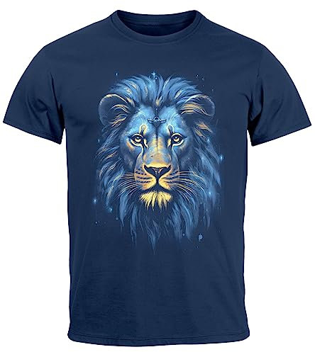 Neverless® Herren T-Shirt Löwe Lion Art-Print Kunst Illustration Aufdruck Printshirt Fashion Streetstyle Navy 4XL