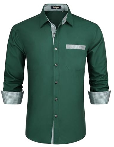 Enlision Chemise Homme Vert Foncé Mariage Manches Longues Regular Fit Chemises Casual Business Formelle Chemise Contrastée avec Poche L