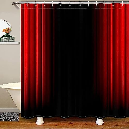 Latwerio 3D Duschvorhang 180x200 Rot Schwarz Duschvorhänge Antischimmel Wasserdicht Badevorhang Rot Schwarz Duschrollo für Badewanne Dusche Shower Curtains, 12 Duschvorhang Ringe