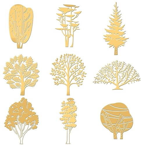 OLYCRAFT 9 Stück 4x4cm Baum des Lebens Aufkleber Tannenbaum Selbstklebende Gold Aufkleber Verschiedene Baum Metall Gold Aufkleber für Scrapbooks DIY Harz Basteln Telefon Wasserflasche Dekor