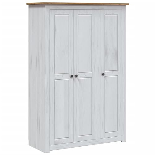 Hommdiy Kleiderschrank 3-Türig Weiß 118x50x171,5 cm Kiefer Panama Serie Dielenschrank Garderobenschrank Schlafzimmerschrank Schrank Holzschrank