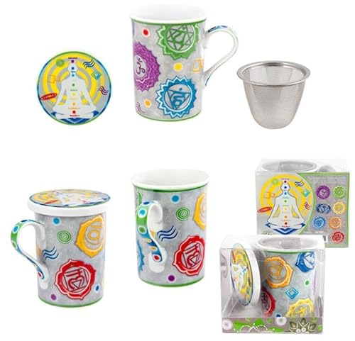 Set de 4 Mugs Tazas de Infusion con Filtro de Metal de meditacion 10x8x9 cm