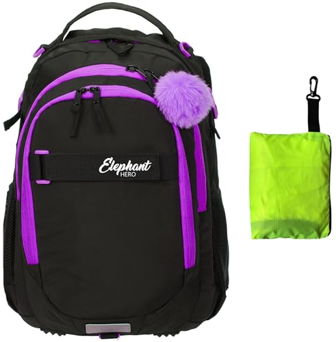Elephant Schulrucksack Hero Signature Rucksack Schultasche Schulmappe Daypack Mädchen mit Regenhülle +r (Tiff Lila 13015 (Lila Violett Black))