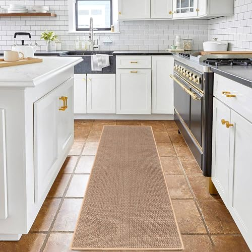 Alfombra de cocina de lino, 50 x 120 cm, lavable, antideslizante, resistente a la suciedad, alfombrilla de suelo para baño, alfombra de yute, inodoro, antideslizante, alfombra de cocina, lavable,