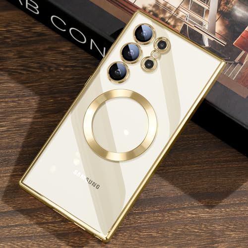JUESHITUO für Samsung Galaxy S24 Ultra Hülle für MagSafe (Mit Integrierter Kameraschutz) [TOP N56 Starke Magnete] Handyhülle Samsung S24 Ultra 5G Cover für Frauen Galaxy S24 Ultra Case Titan Gold