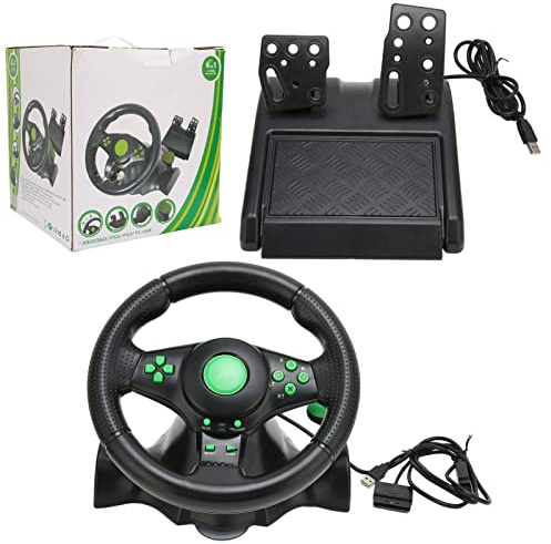 FOLOSAFENAR Volante da corsa per PC, volante da gioco con tecnologia Hot Plug, design a ventosa, volante da corsa a 180 gradi, volante da gioco con pedale, per giochi di corse
