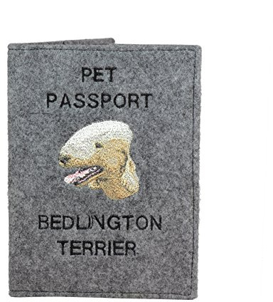 Art-Dog Hundepasshülle - Handgefertigte Filzhülle mit gesticktem Muster - Tierärztliche Reisepasshülle für Hunde - 17x12,5cm - Bedlington Terrier