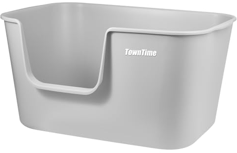 TownTime Extra Large Litter Tray with High Sides 24.60 Lx16.92 Wx12.99 H,Anti-Splashing Kitty Litter Tray,Tool-Free Assembly,Multi Cat Litter Tray,Jumbo Litter Box (Grey)