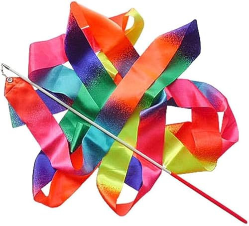 SIMAO TOYS Rubans de Danse Rythmique de qualité supérieure - 4 m - Ruban de Gymnastique pour Enfants - Baguettes tourbillonnantes sur bâtons - pour la Danse Artistique des Enfants, Poignée Rouge