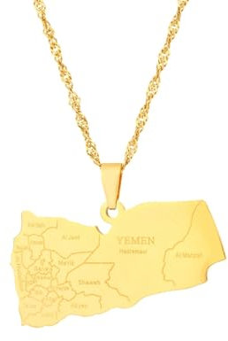 Yemen Region Map Flag Pendant Necklaces,Ethnic City Name Jewelry Pendant Necklace For Women Men Yemen Pendant Necklace Flag Region Map Chain Jewelry,Yellow,50Cm