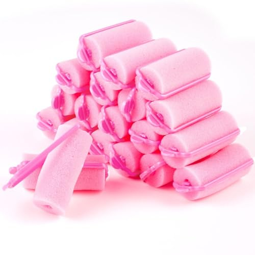 Fhioevt 30 Stück Schaum Haarwickler Schwamm Lockenwickler Schaumstoff Haar Roller Weichschaum 25 mm Haarrollen für Frauen Mädchen Kinder Kurzen Haaren DIY Haar-Styling (Rosa)