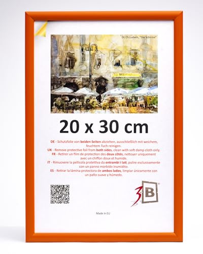 3-B Bilderrahmen MAUI - Orange - 20x30 cm - Holzrahmen, Fotorahmen, Portraitrahmen mit Acrylglas