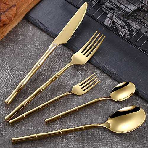 DSeenLeap Juego de Cubiertos de Acero Inoxidable de 60 Piezas, Utensilios de Cocina para el hogar, Juegos de Cubiertos para 12, Juegos de Cubiertos, Aptos para lavavajillas (Dorado)