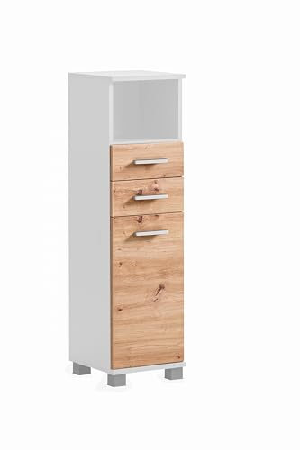 Schildmeyer Palermo Highboard 157643, Mattweiß/Artisan Eiche Dekor, 30,3 x 32,6 x 110,5 cm