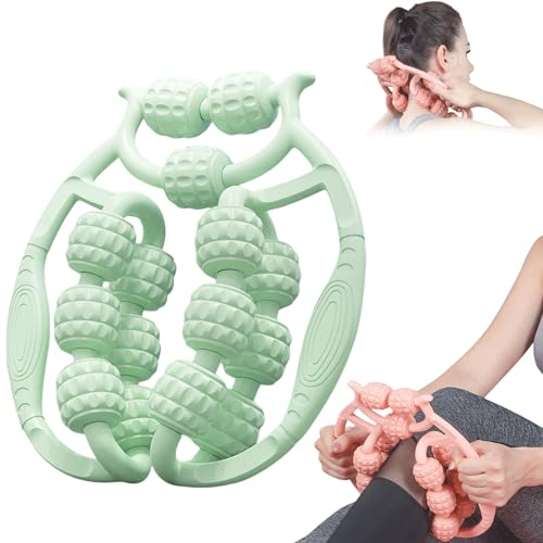 Double Roller Massager,Double Roller Leg Massager,Double Row Roller Leg Clamp Massager,360 Degree 15 Wheels Muscle Roller Massager Muscle Roller For Relieving Muscle Soreness (Upgraded model green)