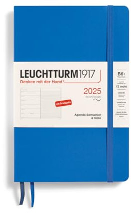 LEUCHTTURM1917 370842 Wochenkalender & Notizbuch 2025, Paperback B6+ Softcover - 12-Monats-Planer, liniert - Sky, Französisch