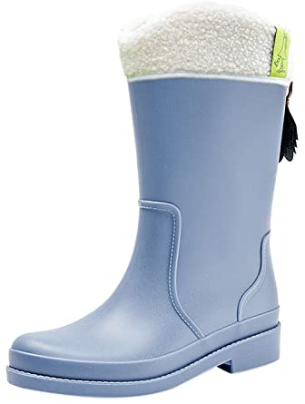 Stivali di gomma da donna foderati, imbottiti, antiscivolo, con suola antiscivolo, semplici, Chelsea, impermeabili, da giardino, classici stivali in gomma, Blu, 40 EU