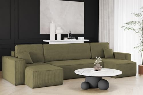 Fun Möbel Wohnlandschaft Schlafsofa Sofa Maris in Stoff Poso (Olivgrün)