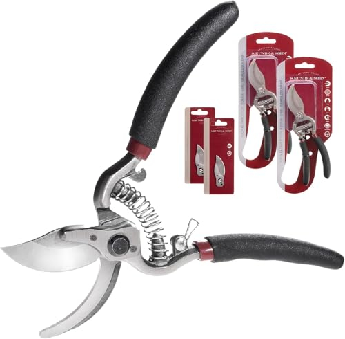 SKS – die leichteste geschmiedete Gartenschere 2x SKS6 Tradition + 2 Ersatzklingen GRATIS – ergonomisches Design – Bypass – Rosen-Rebschere – frische Äste & Zweige bis 20mm