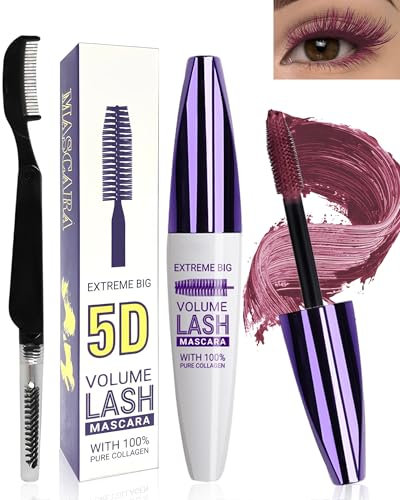 Mascara in fibra di seta 5D, impermeabile, con spazzola per ciglia, bordeaux, telescopica, impermeabile, allungabile, voluminoso, durevole, per cosplay, feste, uso colorato, per occhi