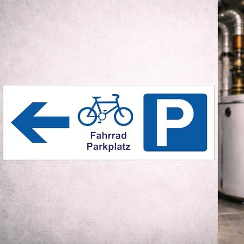 INDIGOS UG - Schild Fahrradparkplatz - 21x7,4 cm - Aluverbund | FAHRRADABSTELLPLATZ: Wegweiser und Hinweistafel zur Kennzeichnung vorgesehener Abstellflächen für Fahrräder 3 mm Aluverbund.