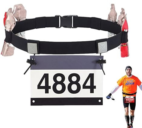 Triat_hlon Running - Cintura per numero di partenza, cintura con numero di partenza, cintura elastica con cordino, cinghie per numeri di partenza, strisce Race Bib Holder con Energy Gel