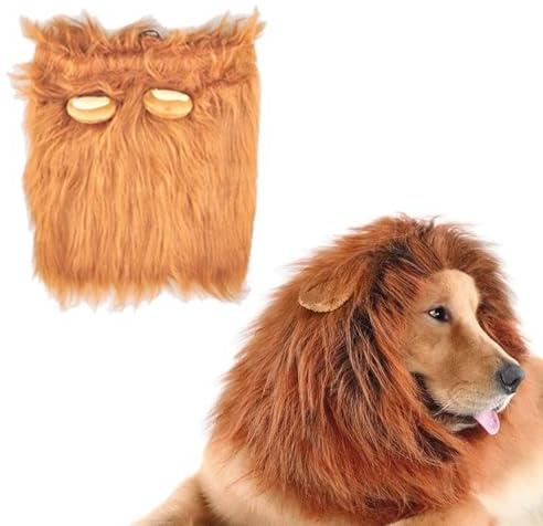 VIDSTW Lions Mane mit Realistische Ohren für Hundekostüm (Rotbraun) | Löwenmähne Perücke Hundekostüm Einstellbar Halloween Löwenmähne Hund Kostüm Hund Tierverkleidung für Mittlere und Große Hunde