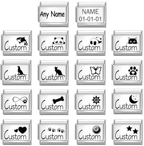 MJARTORIA Personalisiert Italian Charm Bracelet mit Namen Gold Silber 9mm, Individuelles Charms Italian Style Charms für Damen Herren, DIY Abnehmbar Module für Italienische Armbänder